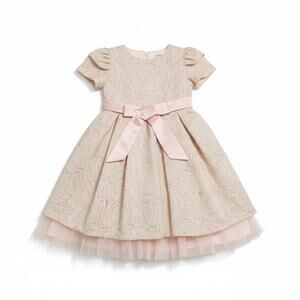 Sweet Girl Party Dress Size 10 Champagne Pink Tulle Floral Flare Festive Holiday